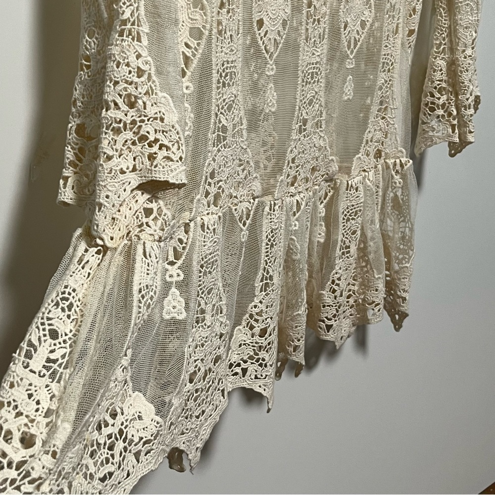 Jen's Pirate Booty cream cotton crochet sheer lace Mandolin Backless Mini dress - Picture 8 of 11